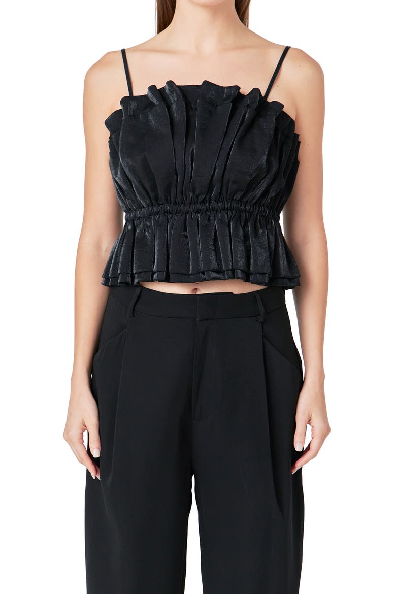 Sheen Ruffled<br />Crop Camisole, Alternate, color, BLACK