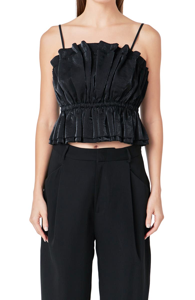 Endless Rose Sheen Ruffled<br />Crop Camisole, Alternate, color, Black