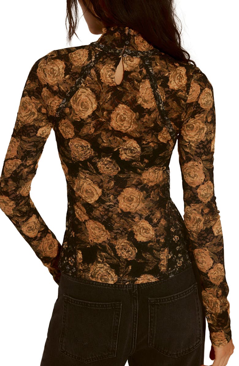Free People Lyric Floral Lace Top, Alternate, color, Black Combo