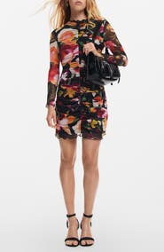 Desigual Floral Ruched Long Sleeve Minidress