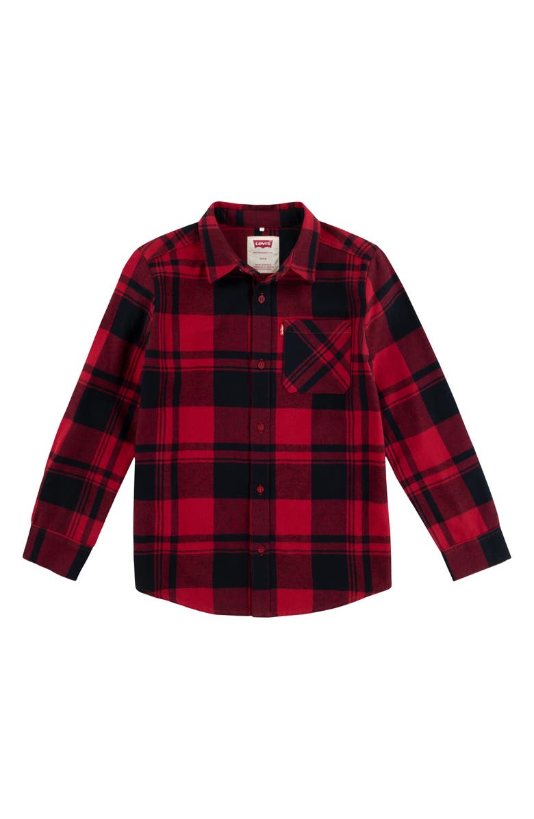 Levi's Kids' Plaid Flannel Button-Up Shirt, Main, color, Black