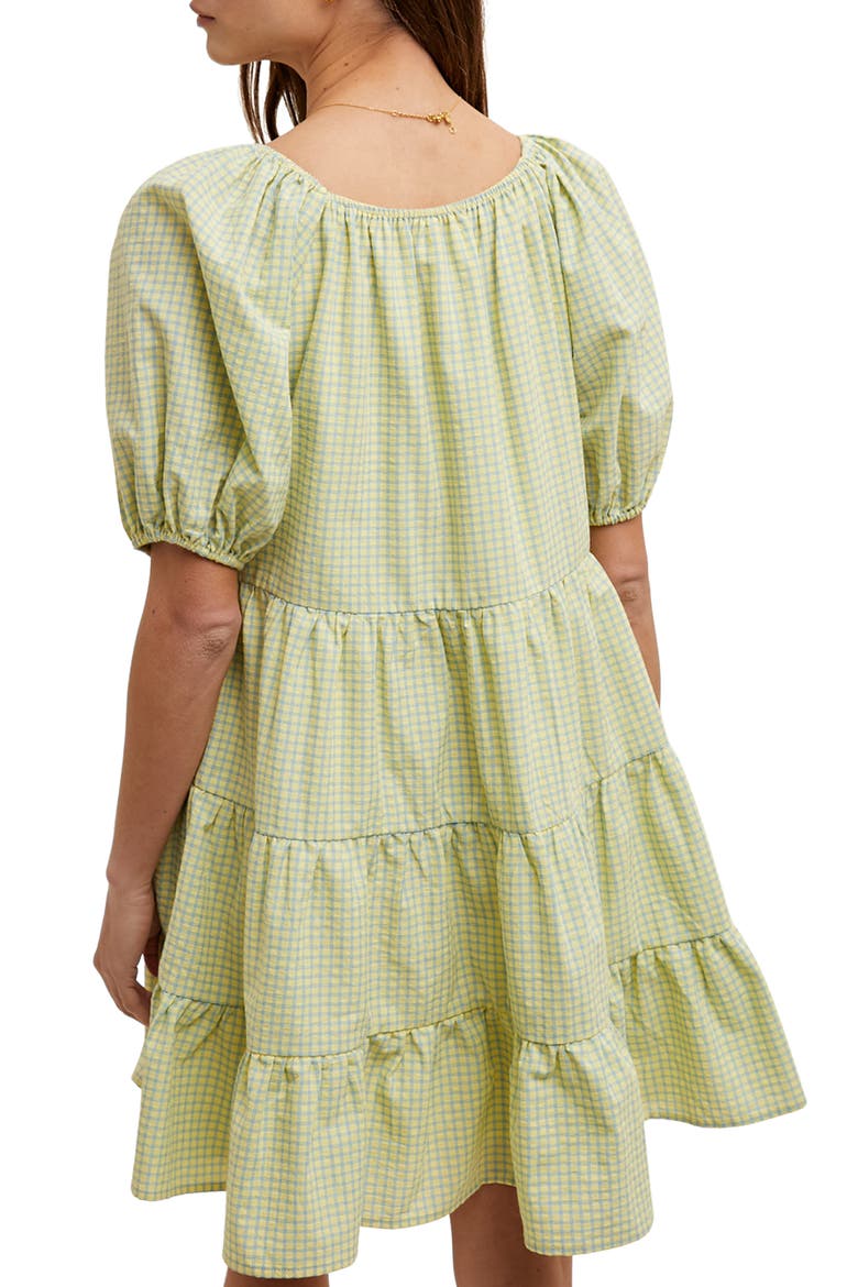 Plaid Puff Sleeve Cotton Blend Tiered Minidress, Alternate, color, DAISY/ BLUE