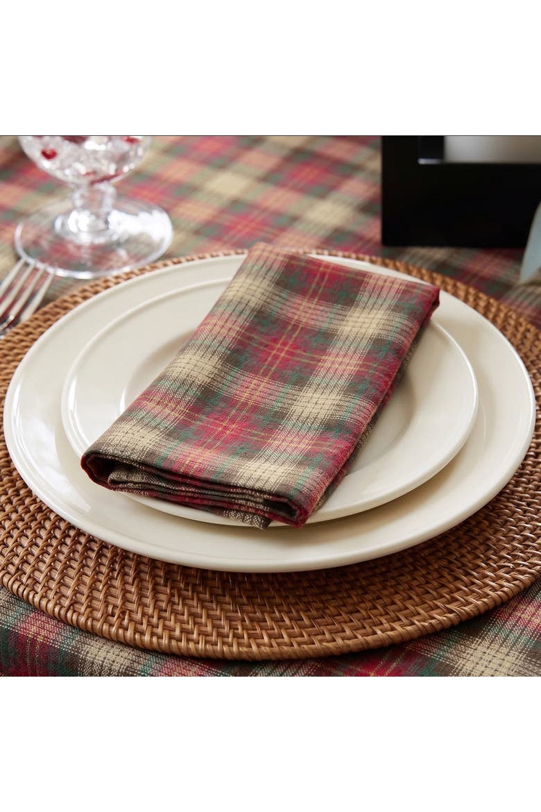 Linen Dinner Napkins Set of 4 - Hunter's Plaid, Alternate, color, Brown