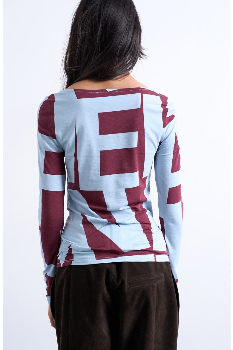 Abstract Print Long Sleeve Stretch Cotton Blend Top, Alternate, color, LIGHT BLUE
