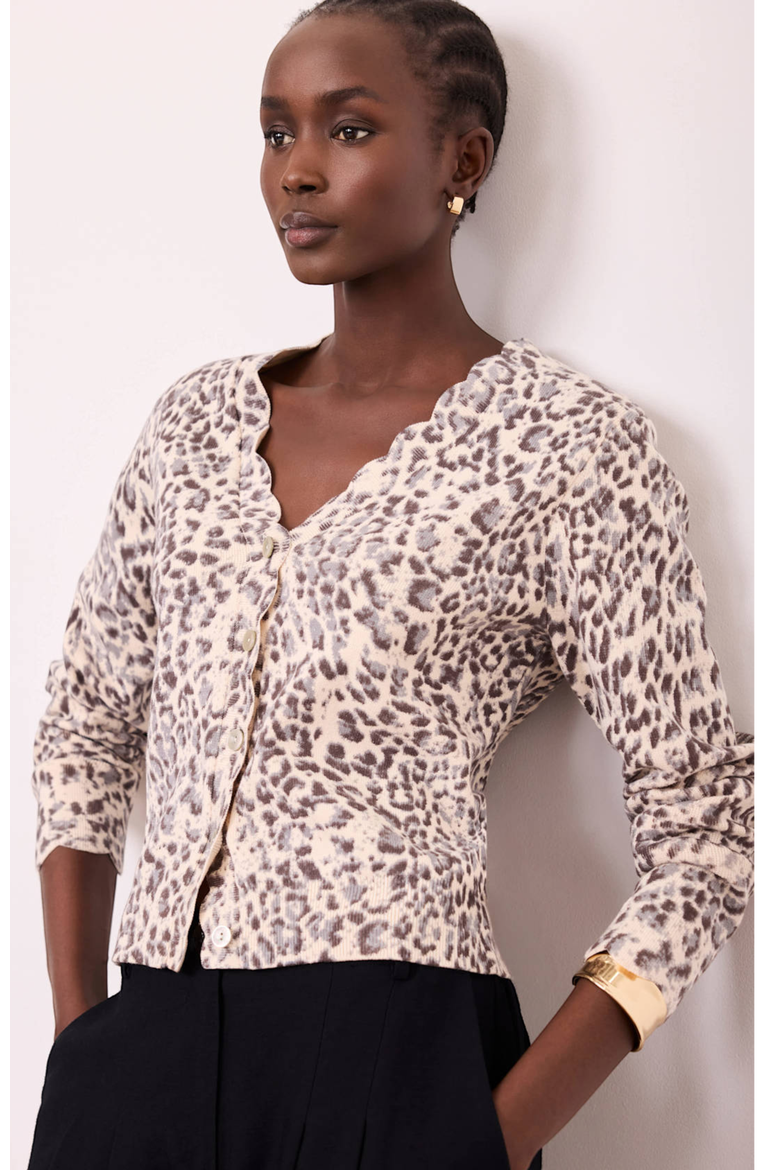 Leopard Print Scallop Trim Cardigan, Alternate, color, Camel