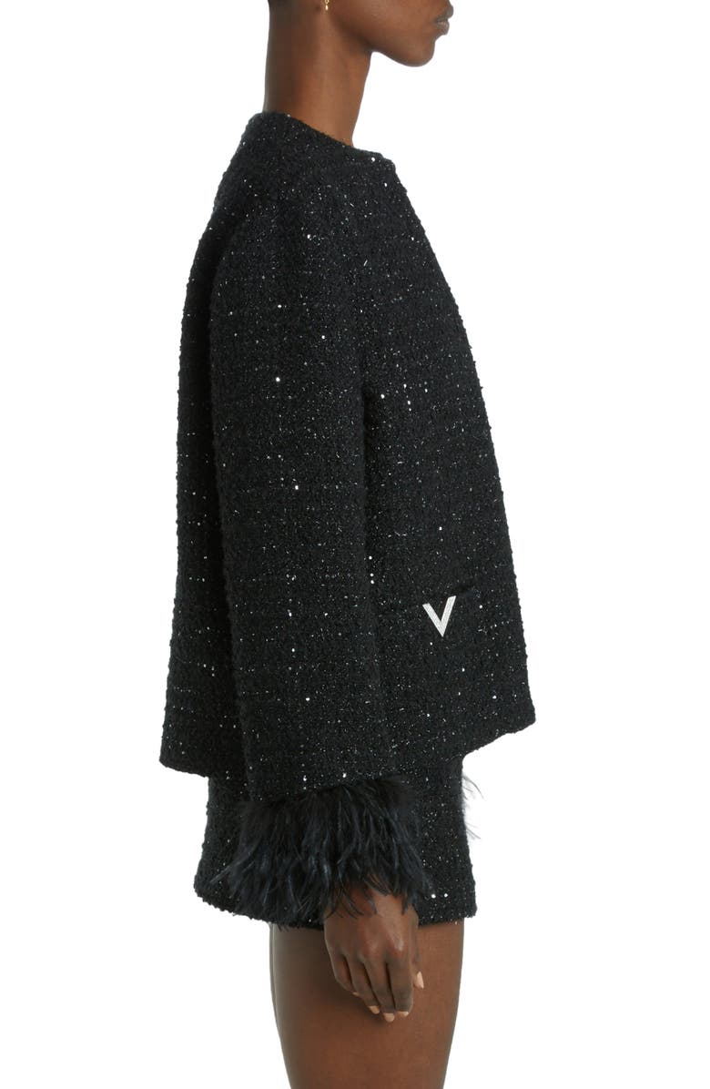 Valentino Garavani Feather Trim Metallic Tweed Jacket, Alternate, color, 