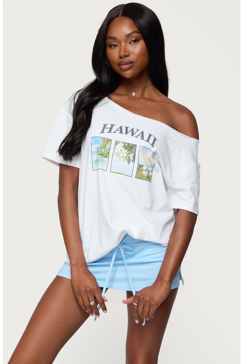 Hawaiian Babe Off the Shoulder Cotton Graphic T-Shirt, Alternate, color, WHITE