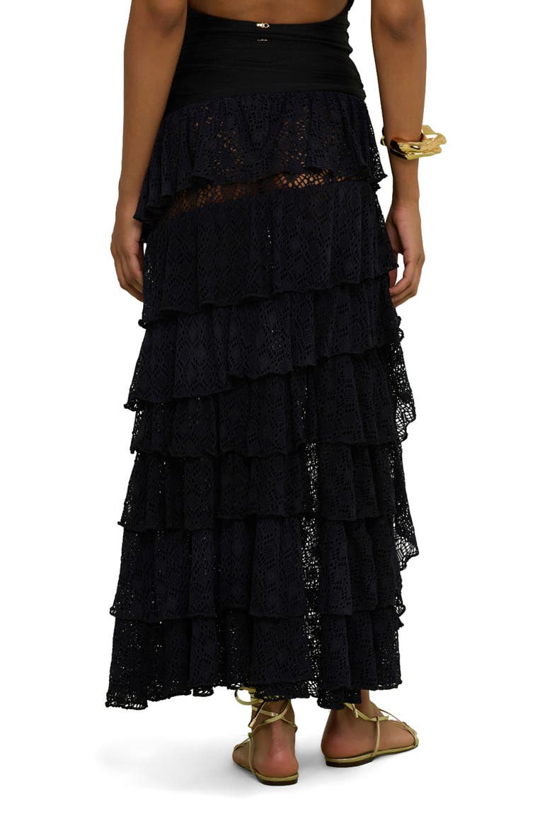 Martina Lycra Ruffle Maxi Skirt, Alternate, color, BLACK