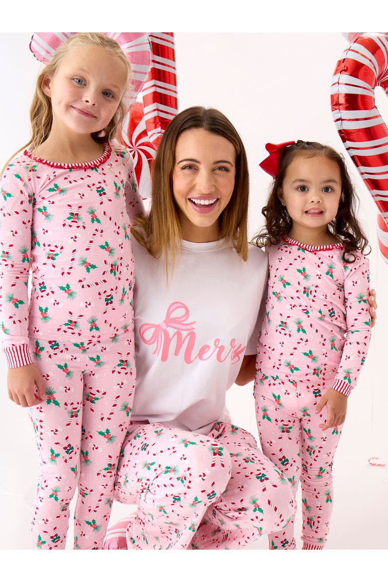 Modal Blend Ruffle Long Sleeve Pajama Set, Signature Rear Ruffles, Alternate, color, Holly Candy Canes