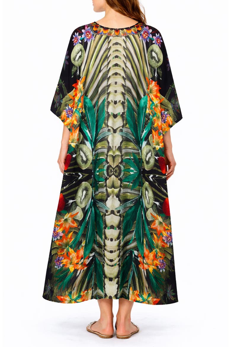 Print V-Neck Maxi Caftan, Alternate, color, GREEN