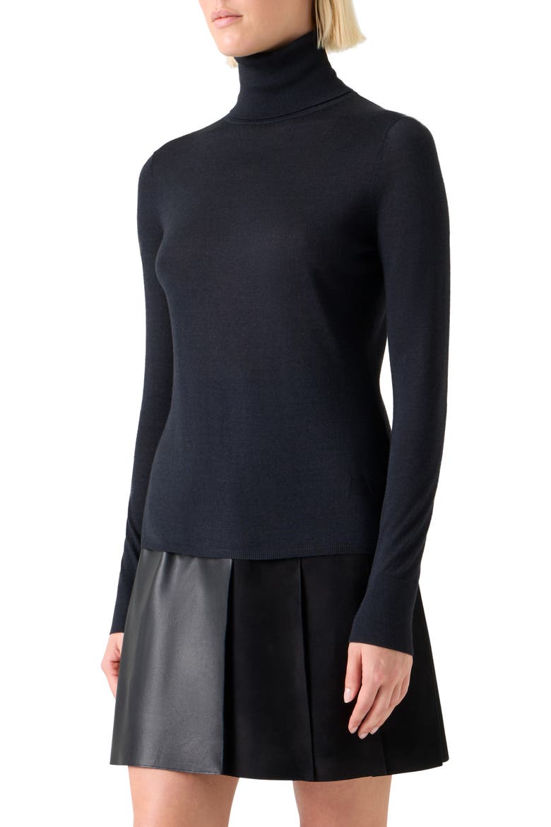 Fine Gauge Cashmere & Silk Turtleneck Sweater, Alternate, color, BLACK