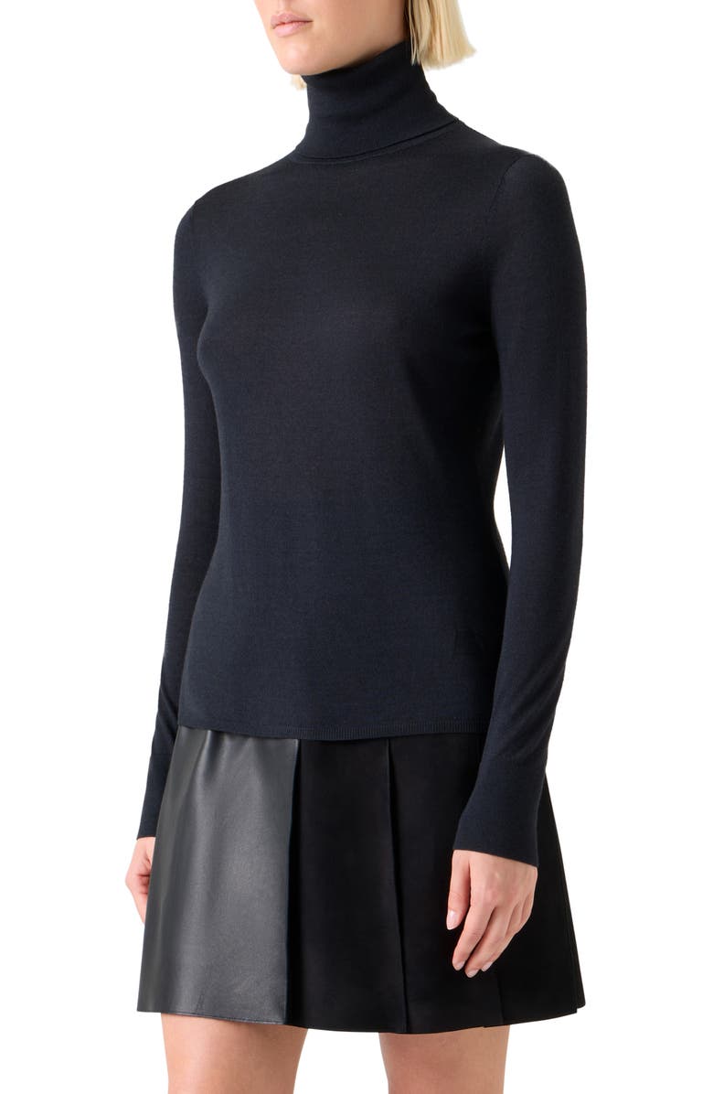 Akris Fine Gauge Cashmere & Silk Turtleneck Sweater, Alternate, color, Black
