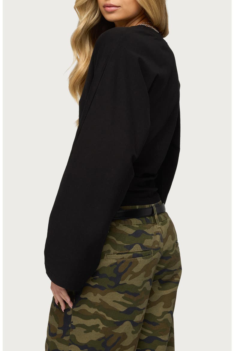 Charlisa Ruched Long Sleeve Crop Top, Alternate, color, BLACK