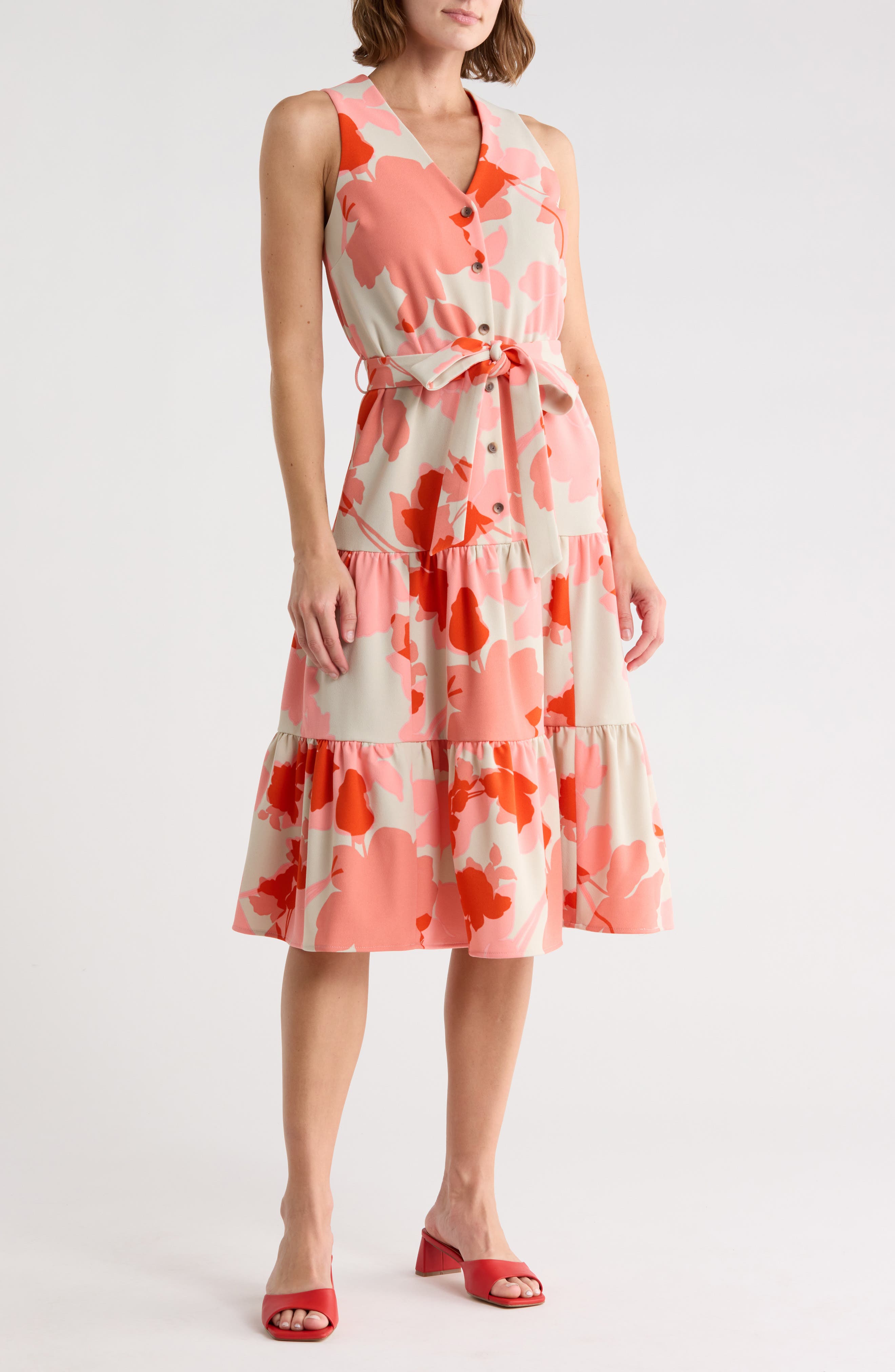 Calvin Klein Printed Belted Dress