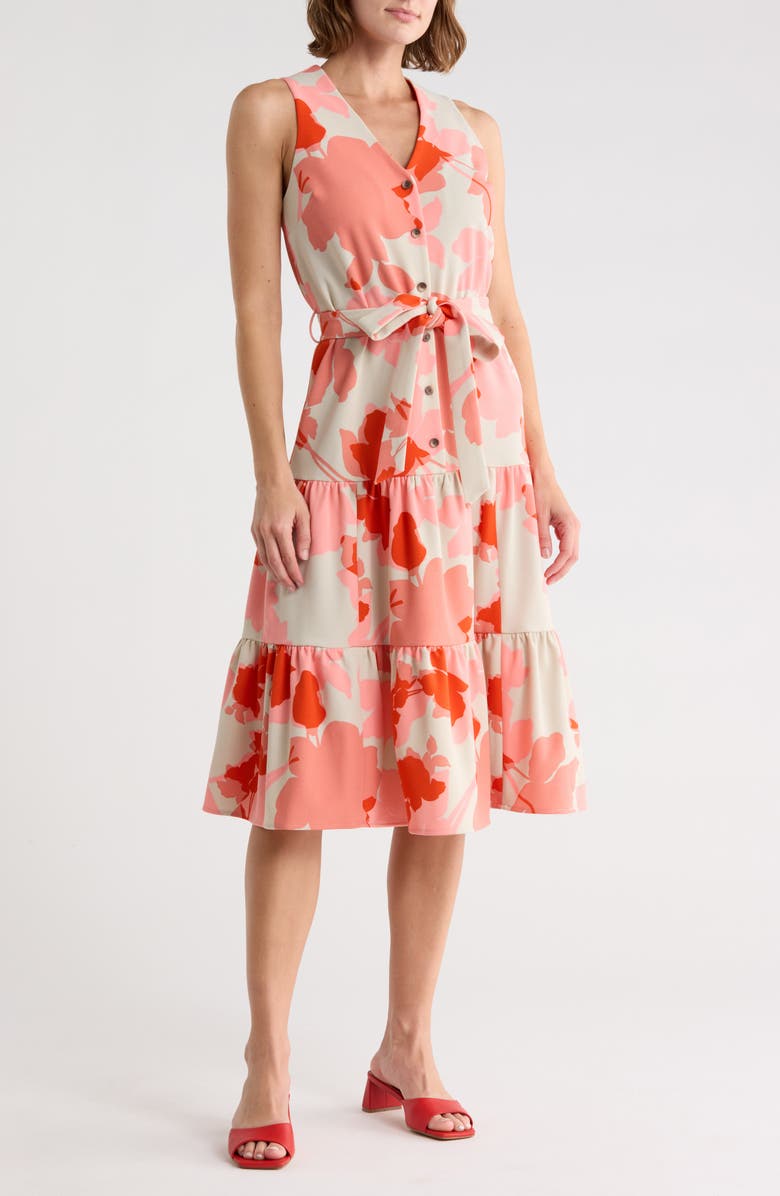 Calvin Klein Printed Belted Dress, Main, color, Tulip Multi