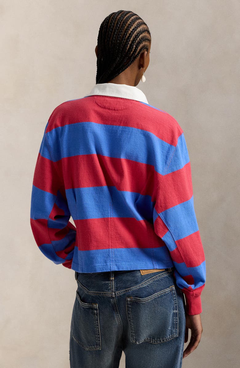 Polo Ralph Lauren Stripe Jersey Rugby Shirt, Alternate, color, Sunset Red/ Greenwich Blue