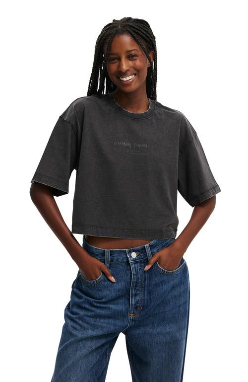 Cotton On The Cropped Boxy Graphic Tee In Harmony Stadium Washed Black