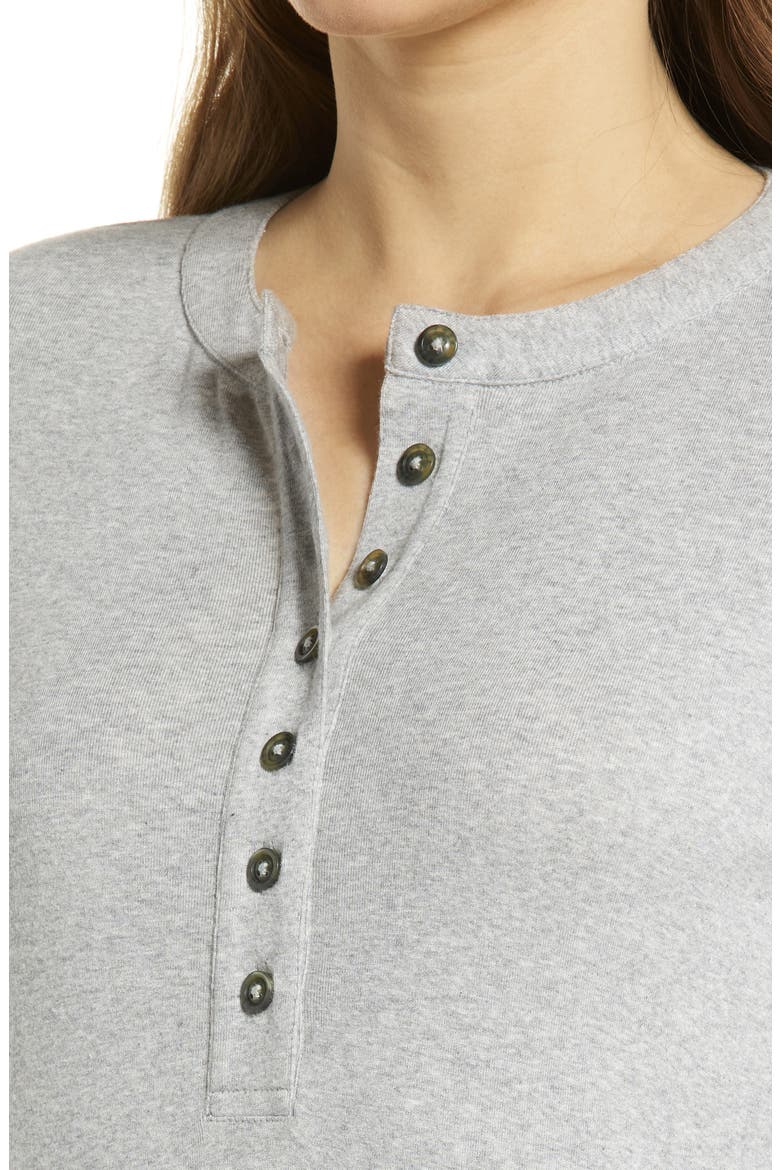 Split Neck Long Sleeve Cotton Blend Dress, Alternate, color, GREY HEATHER