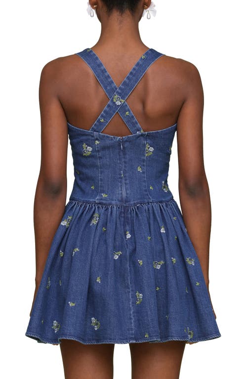 Shop Avec Les Filles Embroidered Denim Romper In Kauri Wash W/ditsy F