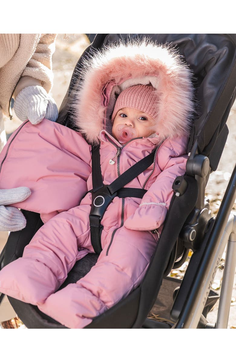Deux par Deux Baby Girl's One Piece Baby Hooded Snowsuit Pink Designed For Car Seat, Alternate, color, 