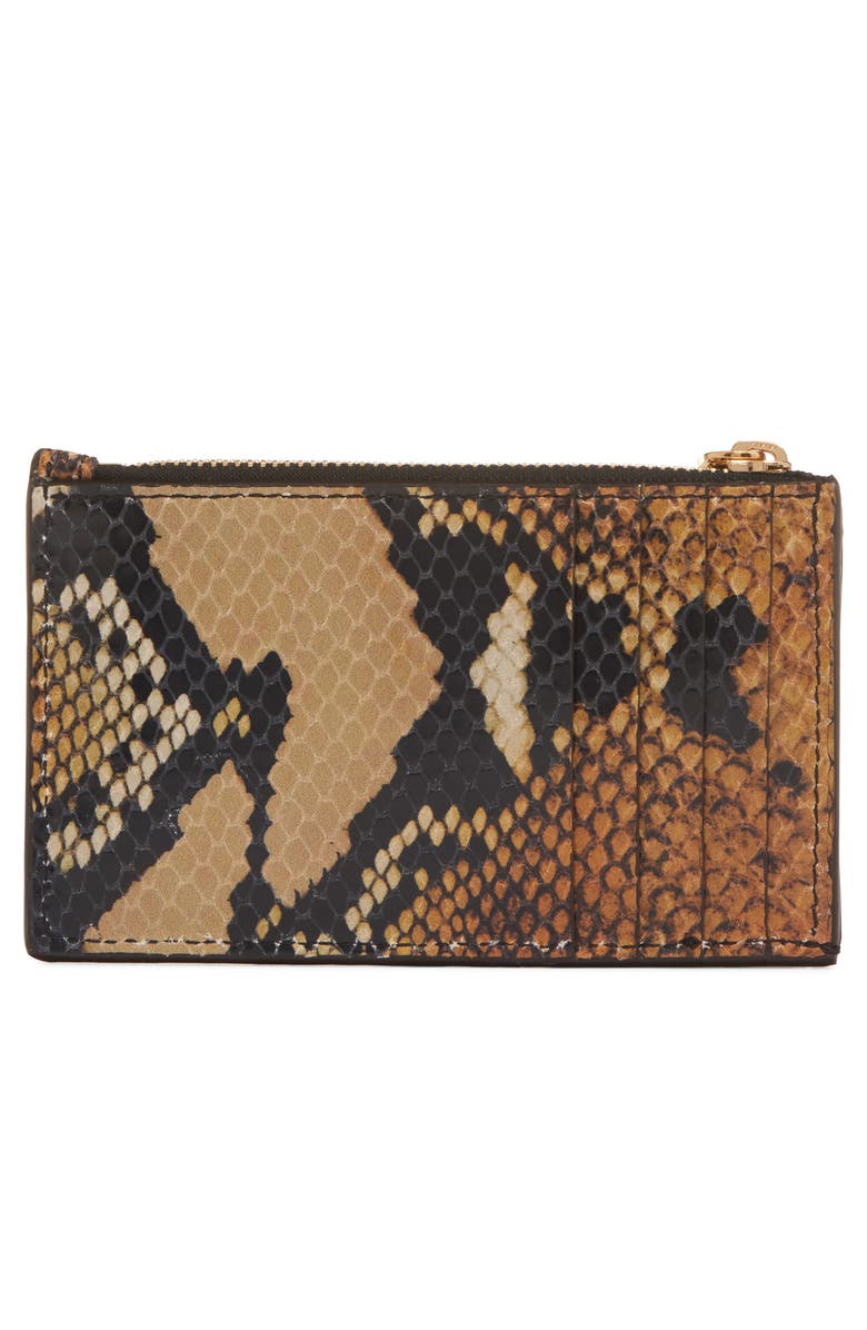 McQueen Python Print Calfskin Leather Zip Card Holder, Alternate, color, Brown/ Gold