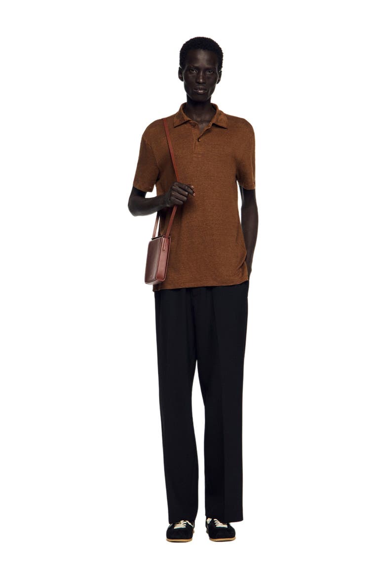 Linen polo shirt, Alternate, color, Tobacco brown