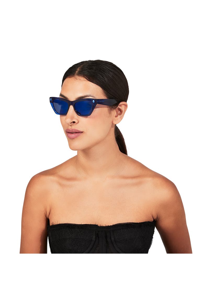 51mm Cat Eye Sunglasses, Alternate, color, BLUE GLITTER/ BLUE FLASH SPPZ