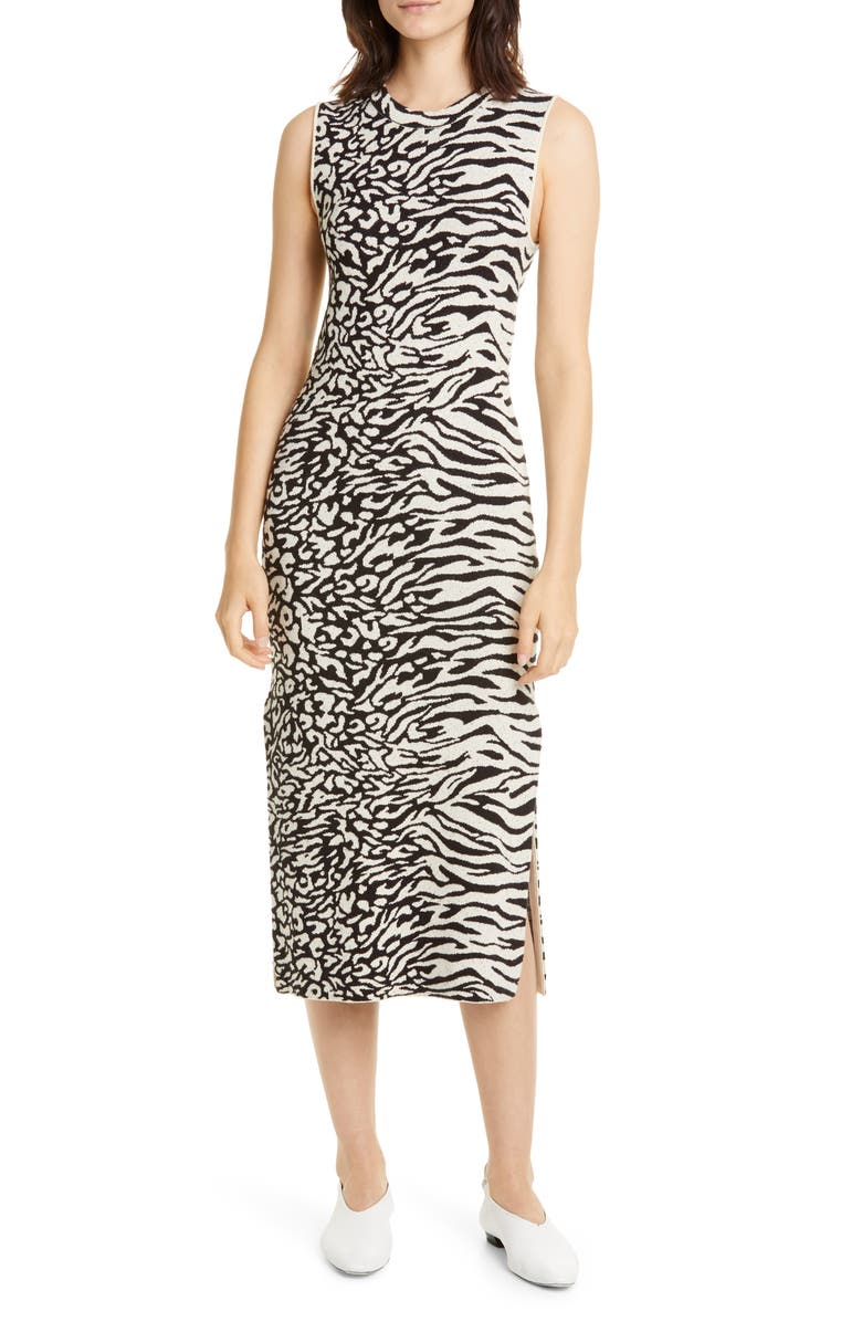 Proenza Schouler White Label Zebra & Leopard Jacquard Midi Dress, Main, color,