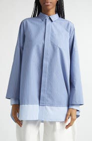 Sacai Mixed Stripe Oversize Poplin Button-Up Shirt