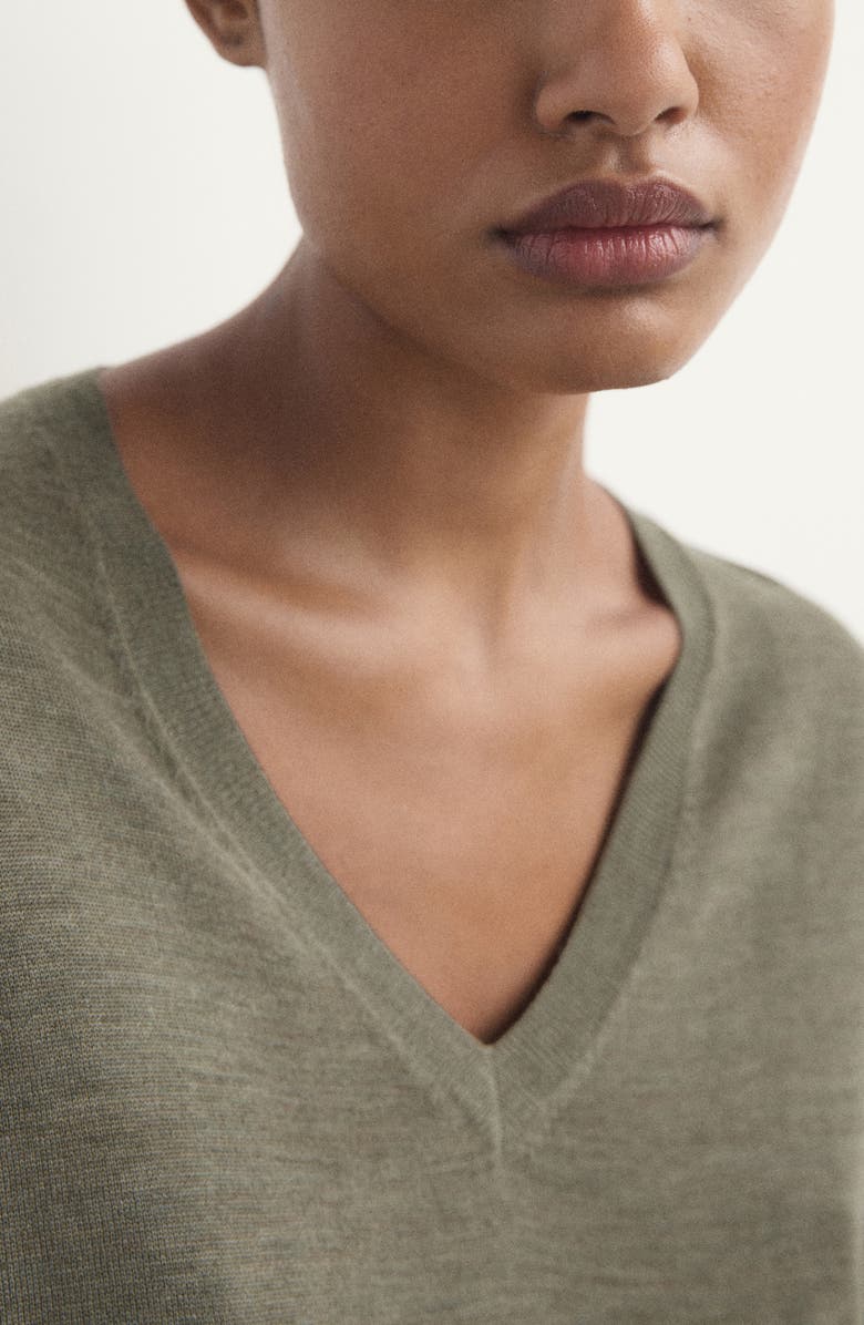 MANGO V-Neck Wool Pajama Sweater, Alternate, color, Green