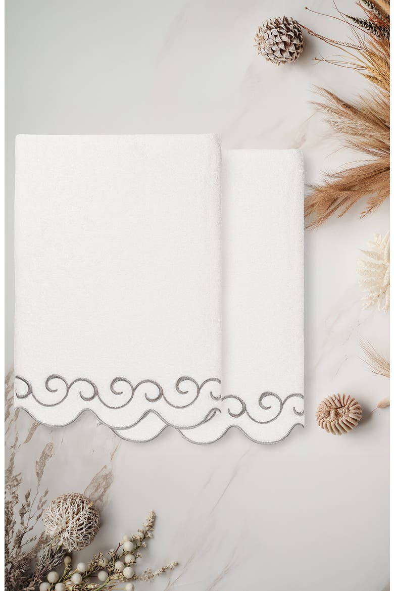 Simplicity Scallop 2-Piece Bath Towel Set, Alternate, color, WHITE/ GRAY