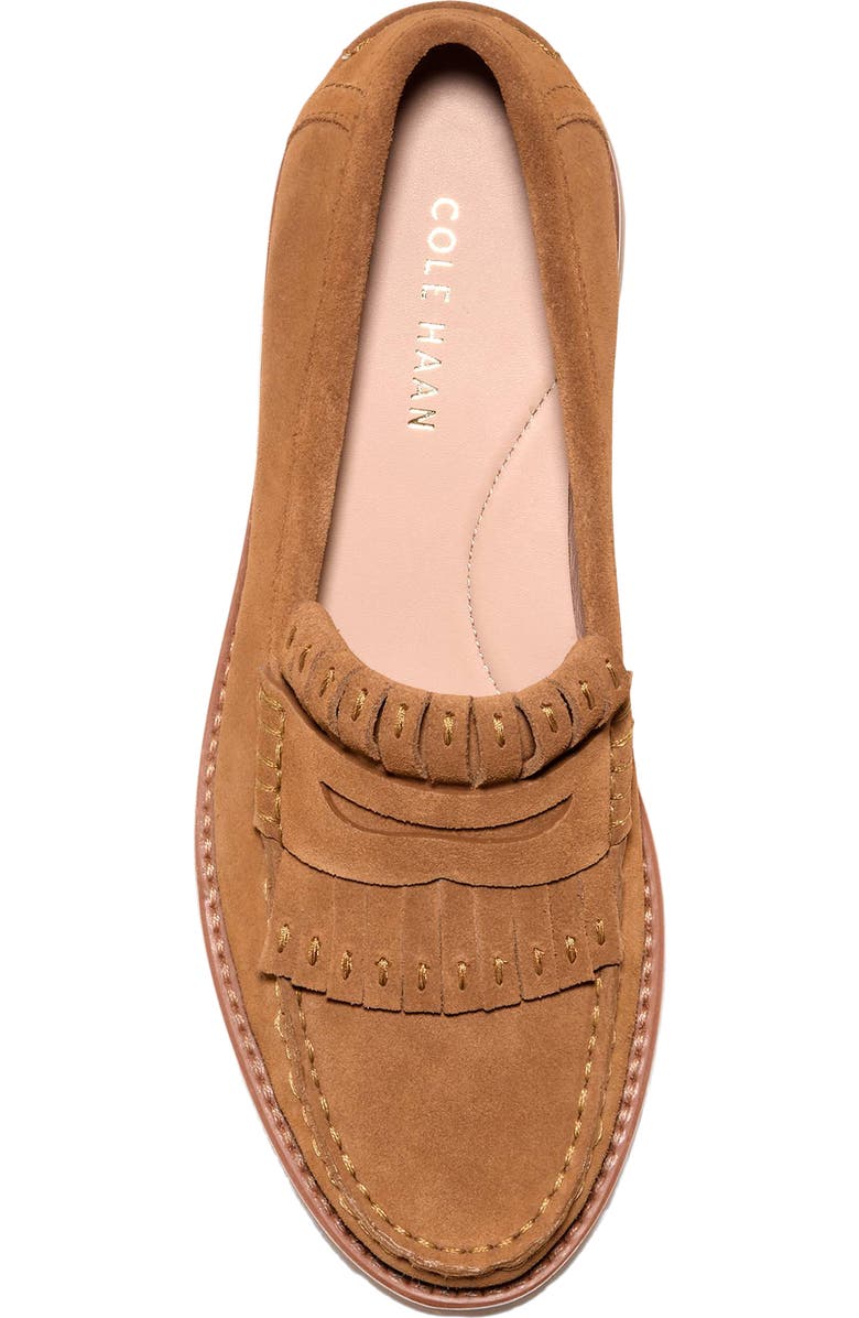 Cole Haan Treena Lug Sole Kiltie Loafer, Alternate, color, Golden Honey Cow Suede