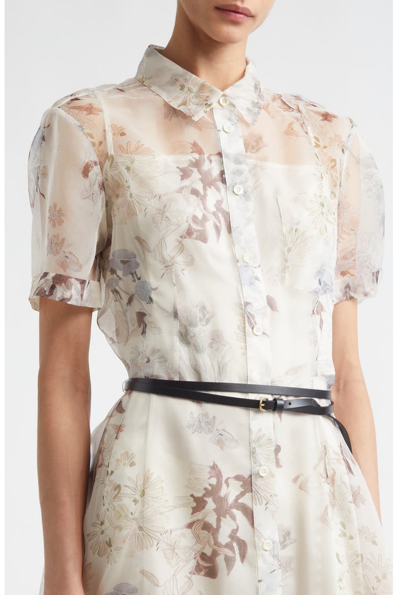 Kiera Floral Belted Silk Organza Shirtdress, Alternate, color, IVORY FLOWERS
