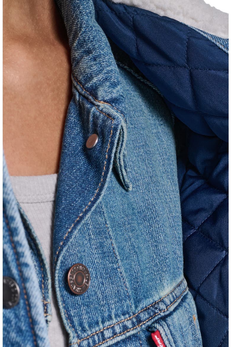 Faux Shearling Trucker Jacket, Alternate, color, IVORY/ MED WASH DENIM