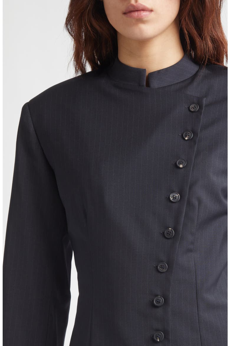 Banjo Asymmetric Stretch Pinstripe Jacket, Alternate, color, DARK GREY