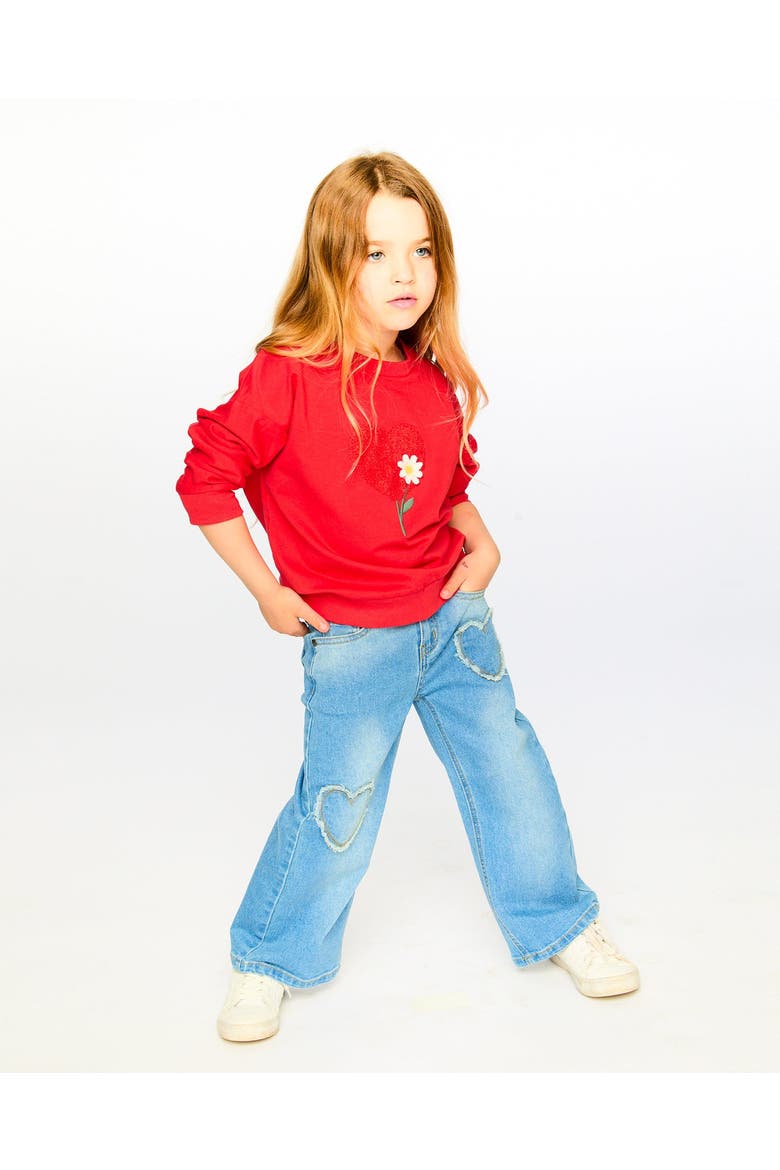 French Terry Heart and Flower Embroidery Sweatshirt, Alternate, color, Red