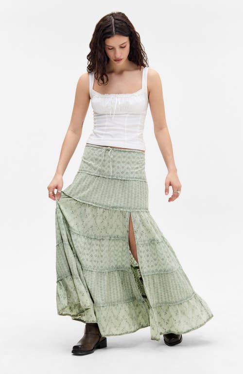 Bdg Urban Outfitters Embroidered Eyelet Tiered Cotton Maxi Skirt