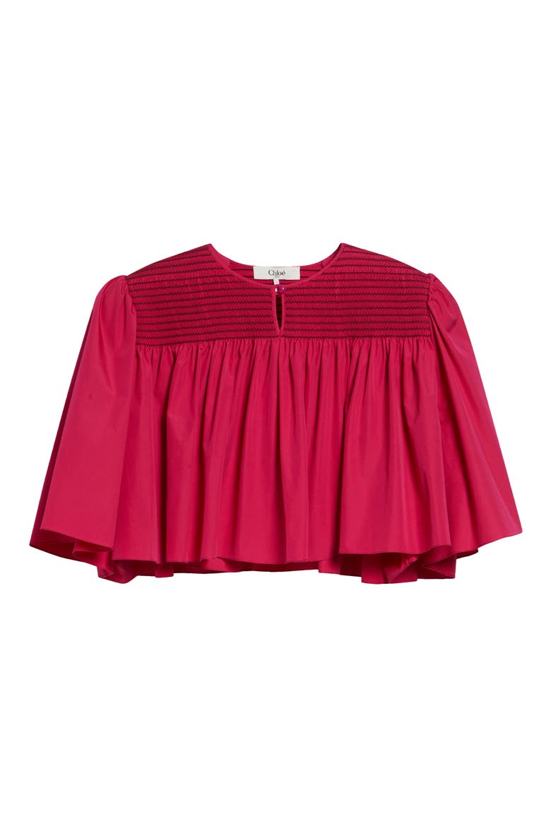 Crop Smocked Yoke Cotton Poplin Top, Main, color, GARNET PINK