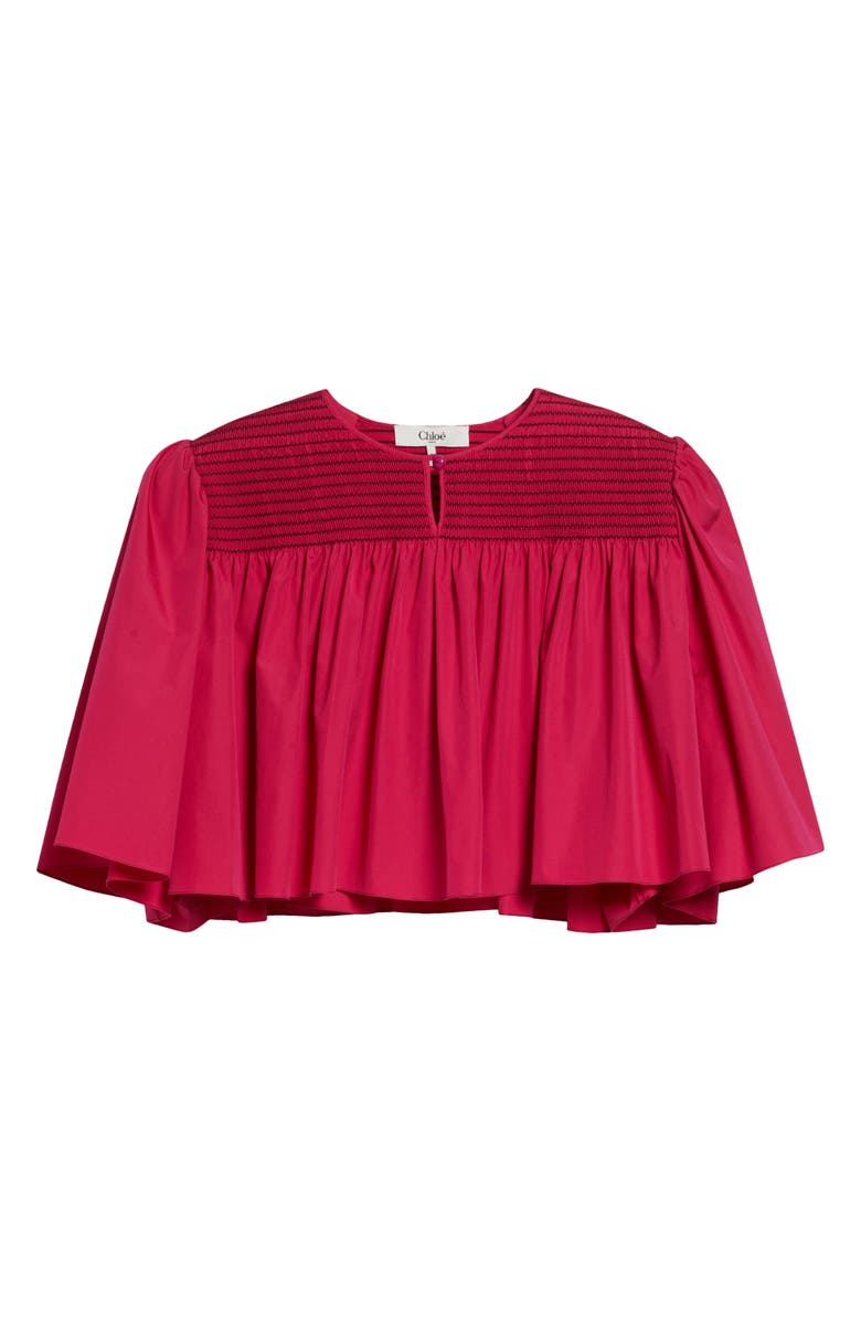 Chloé Crop Smocked Yoke Cotton Poplin Top, Main, color, Garnet Pink