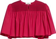 Chloé Crop Smocked Yoke Cotton Poplin Top