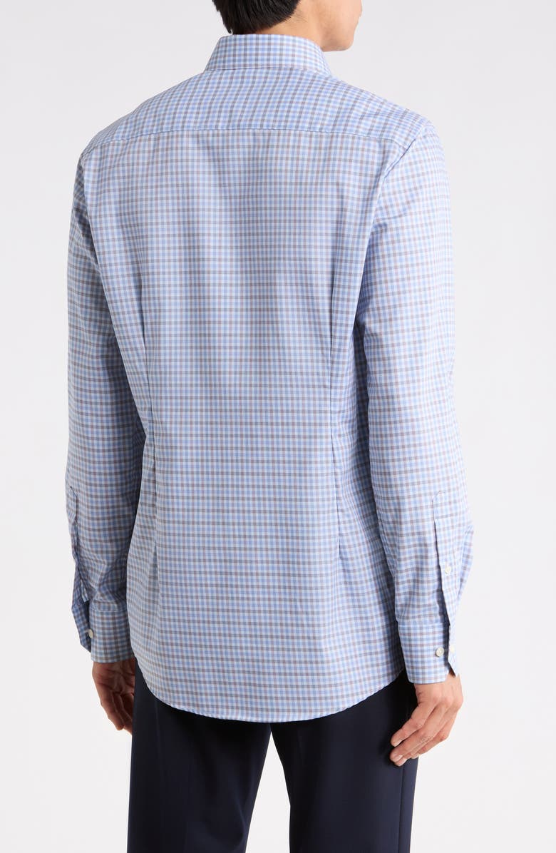 Eton Contemporary Fit Check Organic Cotton Twill Dress Shirt, Alternate, color, Light Blue
