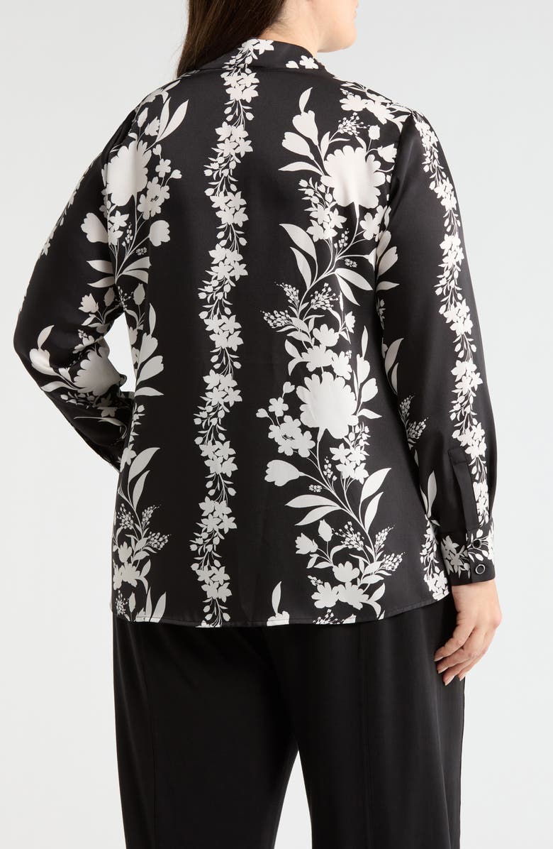 Anne Klein Floral Print Popover Top, Alternate, color, Anne Black/ White Dove