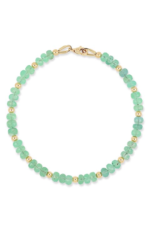 14K Gold Iris Emerald Beaded Line Bracelet