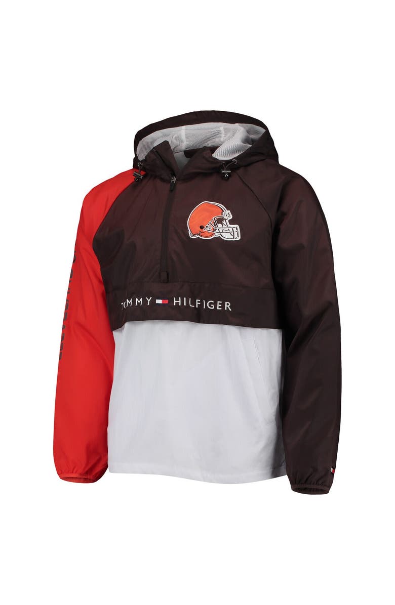 Tommy Hilfiger Men's Tommy Hilfiger Brown/Orange Cleveland Browns Raglan Half-Zip Pullover Top, Alternate, color, Brown