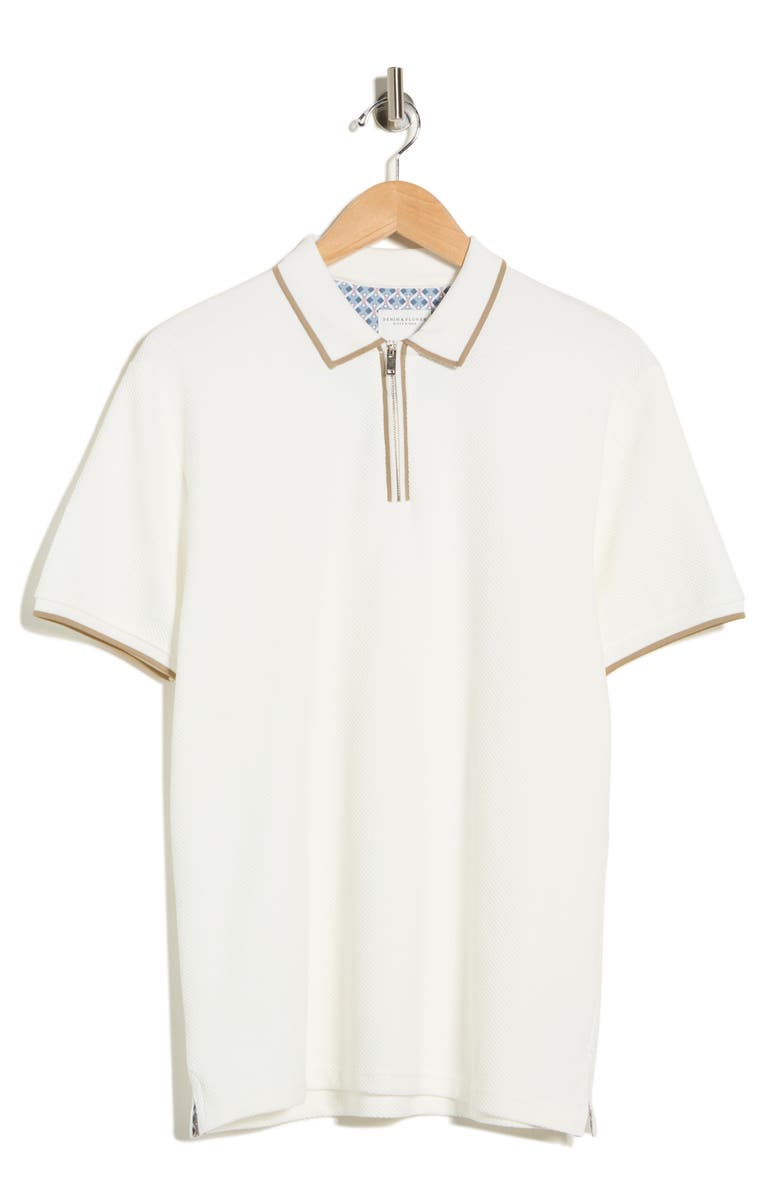 DENIM AND FLOWER Textured Quarter Zip Polo, Main, color, White