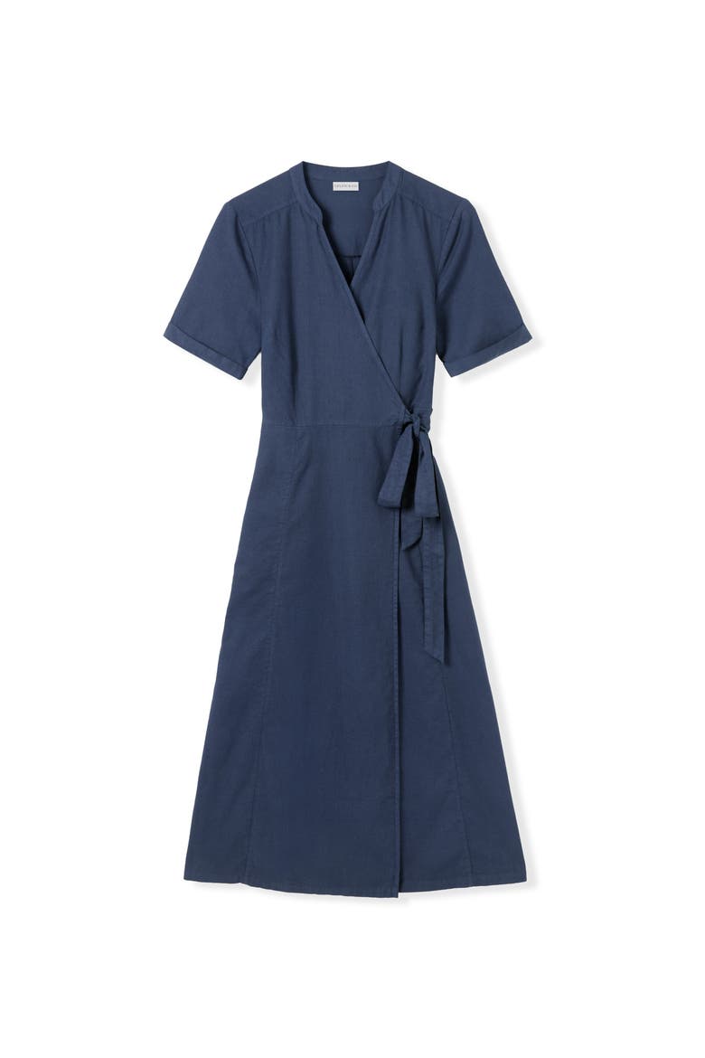 Luxurious Linen Wrap Midi Dress, Alternate, color, Denim Blue