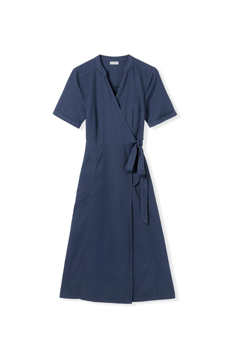 Celtic & Co. Luxurious Linen Wrap Midi Dress, Alternate, color, Denim Blue