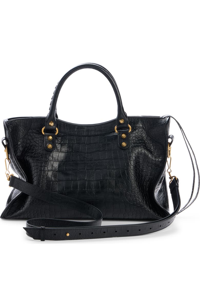 Balenciaga Le City Croc Embossed Leather Satchel, Alternate, color, 1000 Black