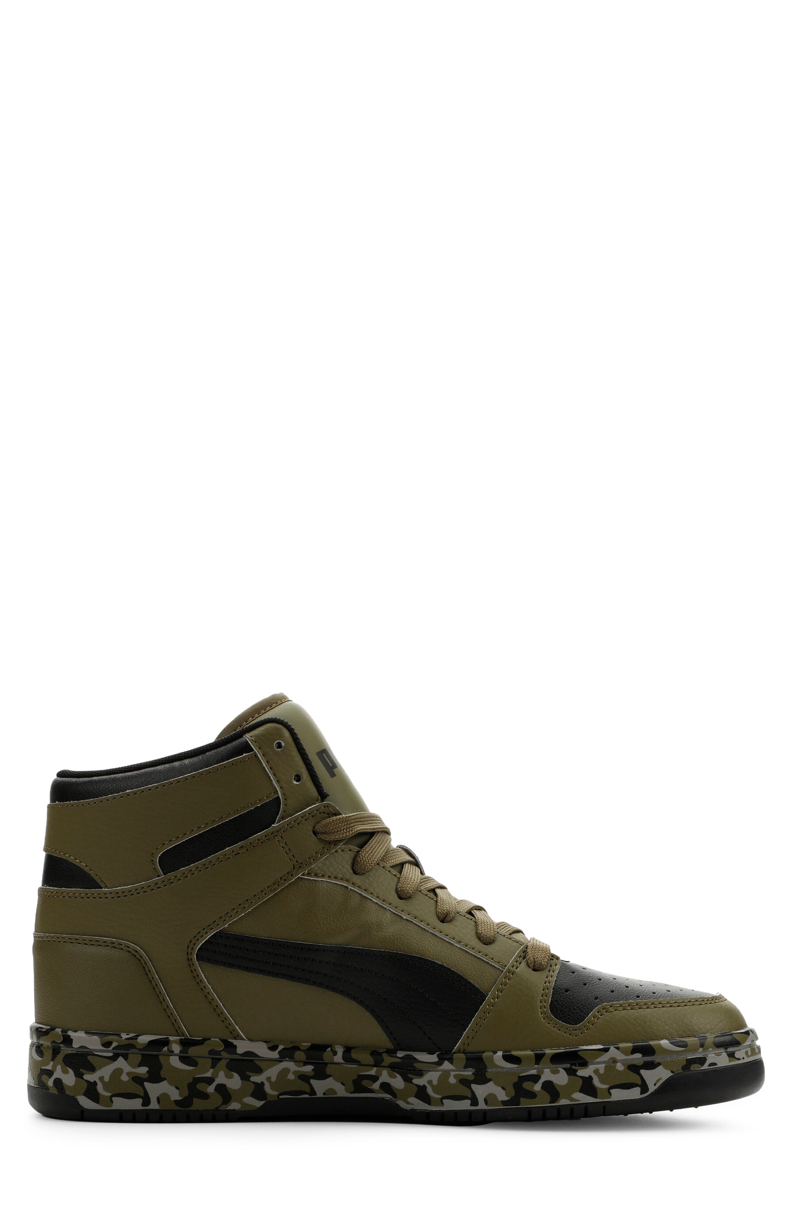 Rebound Layup RCL Camo High Top Sneaker, Alternate, color, PUMA OLIVE/ PUMA BLACK