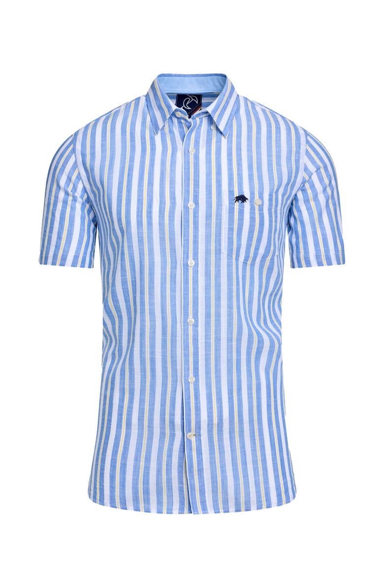 Raging Bull Short Sleeve Cotton Linen Look Shirt, Alternate, color, Mid Blue